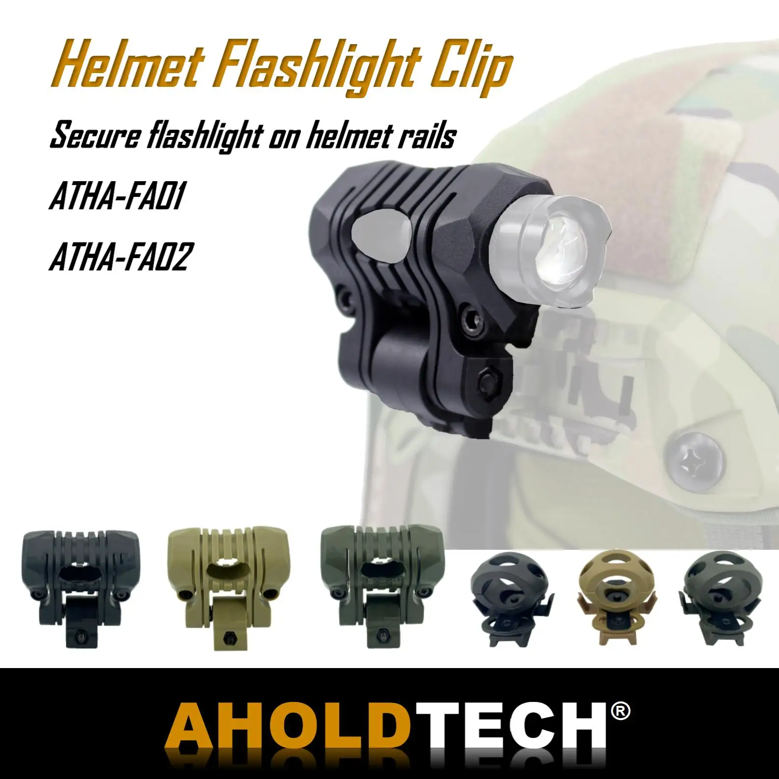 

Aholdtech Multi-Angle Flashlight Holder Tactical Helmet Light Clamp Kit Mounted On Fast Bulletproof Helmet Rail