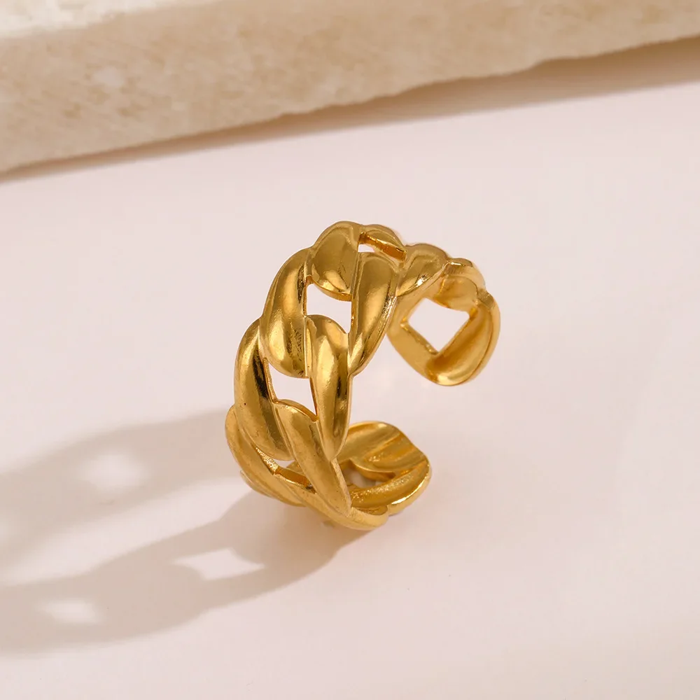 

fashion chain stainless steel ring for women's simple wide face hip-hop exaggerated opening adjustment index finger ring