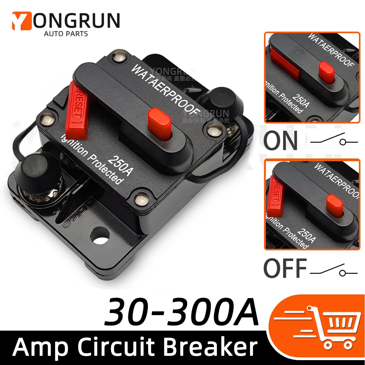 Waterproof Car Circuit Breaker With Reset Switch 30A40A50A60A70A80A100A120A150A200A250A300A Car Audio Linear Circuit Breaker