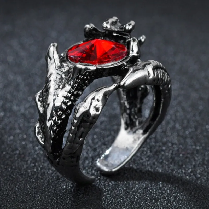 Vendita Calda Vintage Silver Dragon Eagle Artiglio Anelli Di Cristallo Rosso Per Le Donne Donne Donne Donne Anniversario Di Matrimonio Gioielli Creati