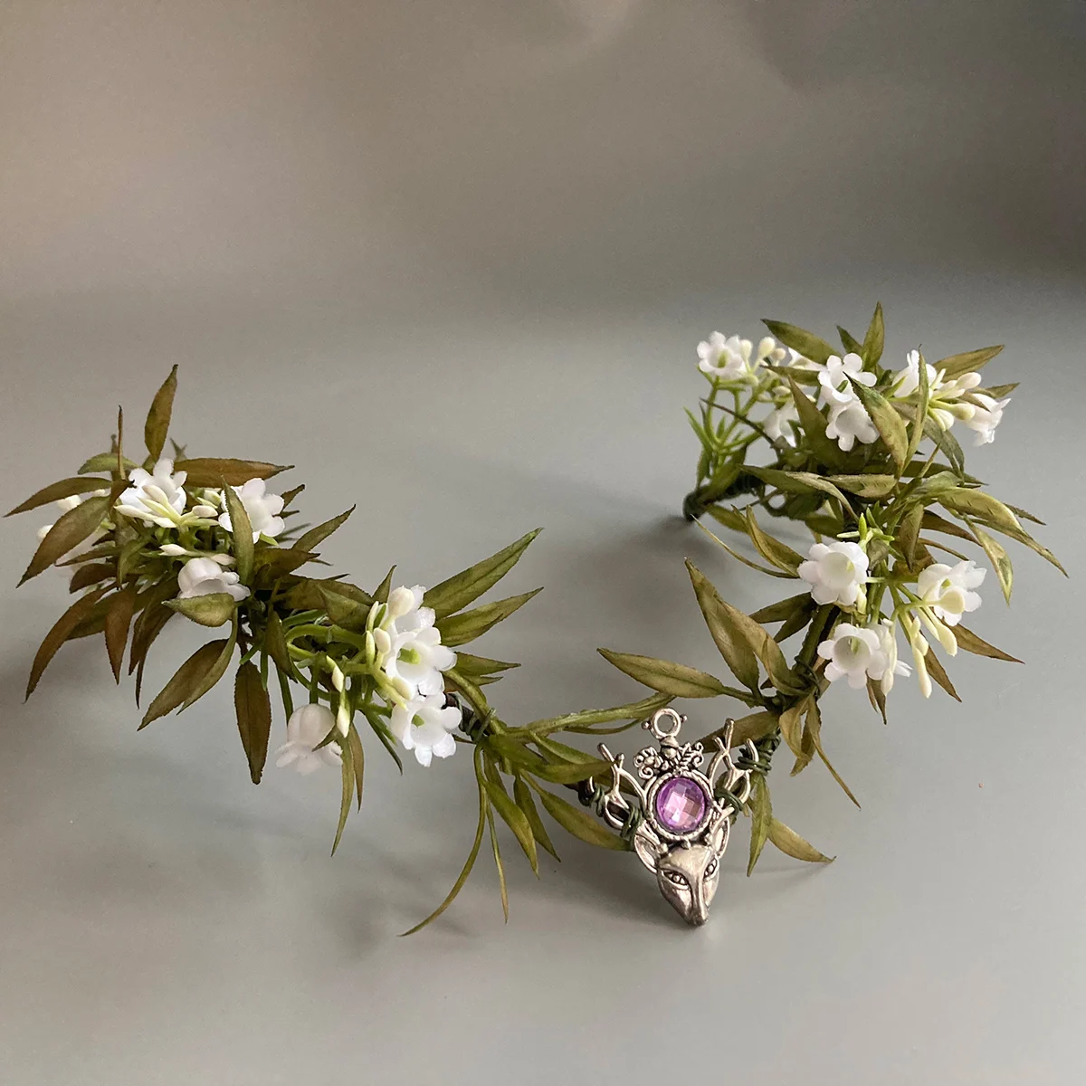 Mauve Elvish 티아라 요정 꽃 왕관, 삼림 지대 왕관, 엘프 왕관, 꽃 화환, 웨딩 신부 들러리 헤어밴드