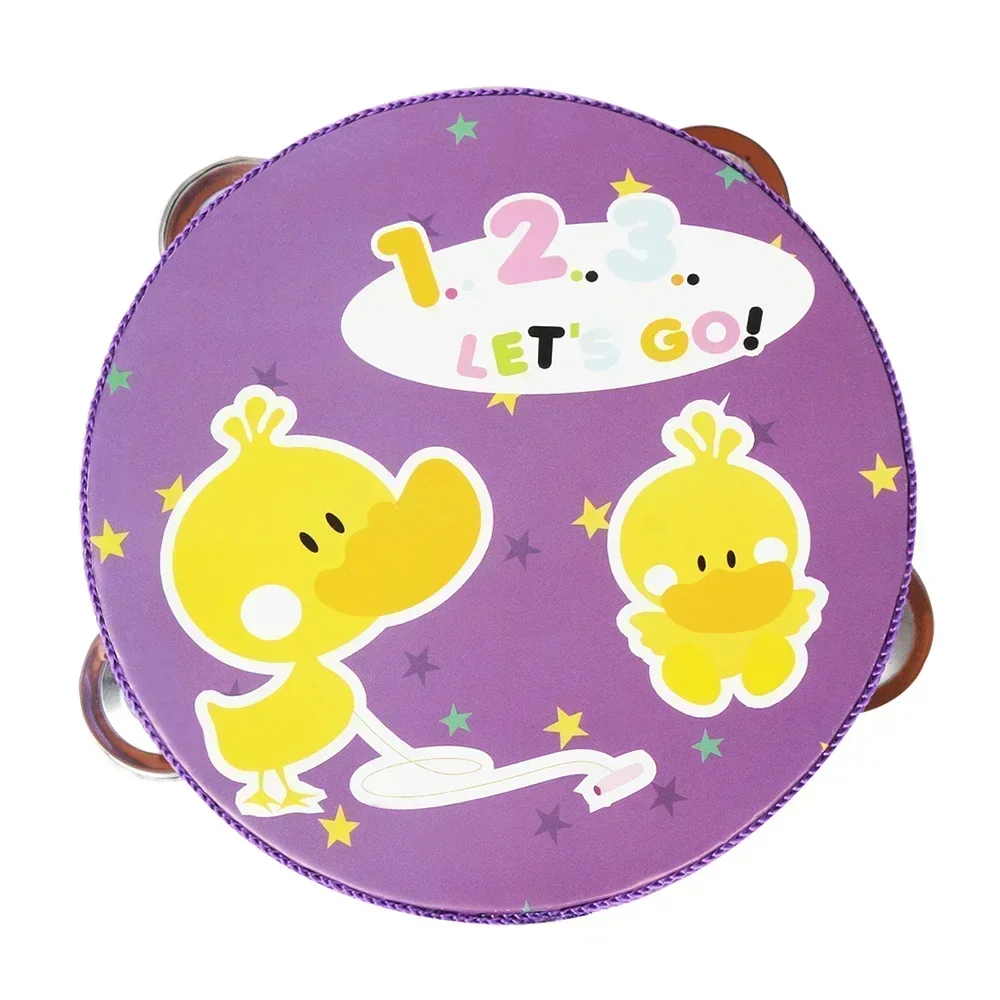 Orff Beats Flower Bells and Drums Cartoon Tambourine Wooden Handheld Tambourine for Kids Durable Music Educational Gift