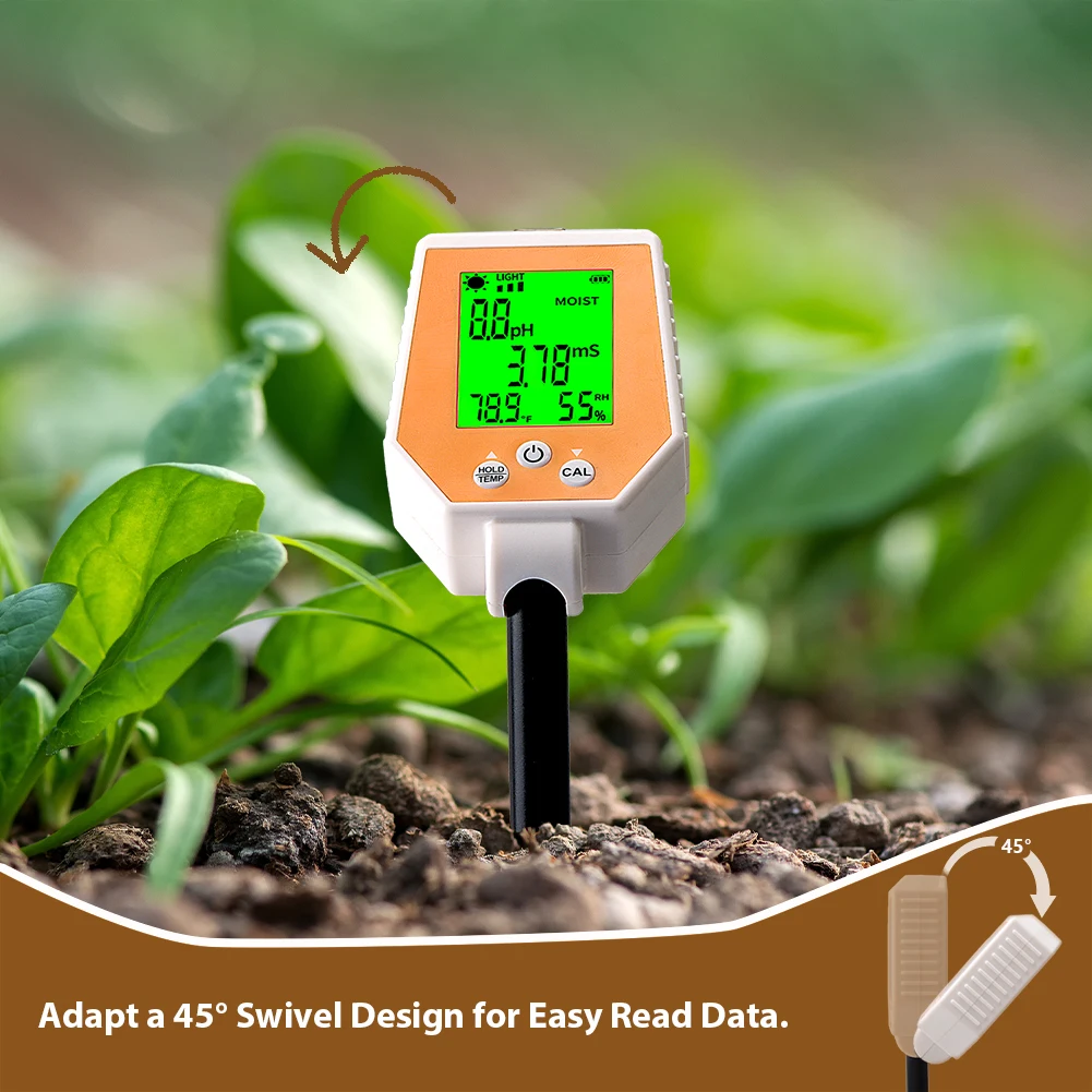 Yieryi 6-in-1 Soil Tester PH/EC/Moisture/Sunlight/Air Humidity/Temp High Accuracy Conductivity PH Meter for Gardening Farming 4