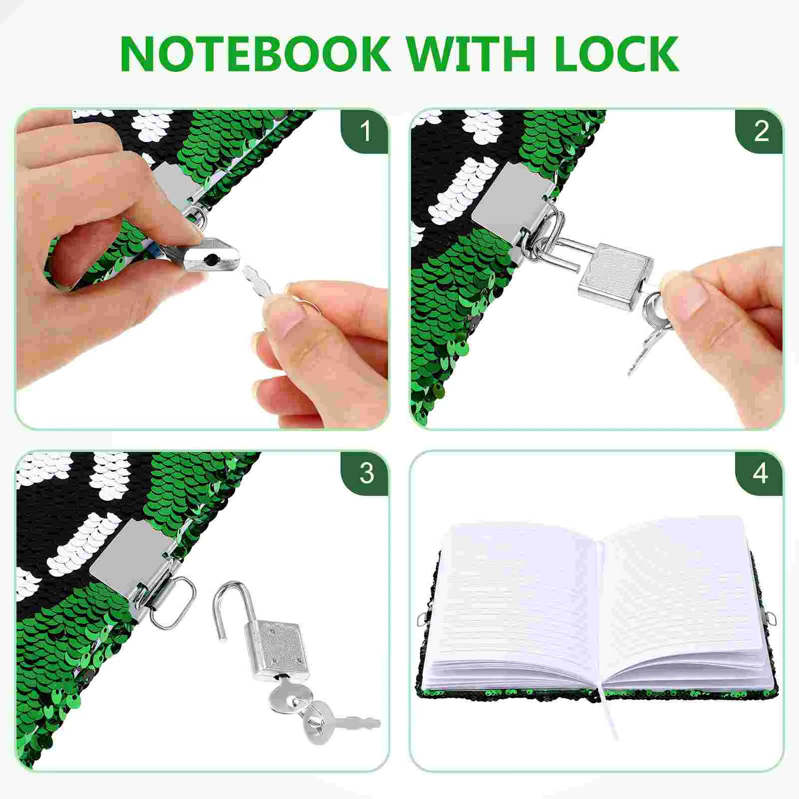 Sequin Notebook Reversible Football Pattern Notebook with Lock and Keys Diary Journal Travel Notebook Diary for Kids and Adults 2