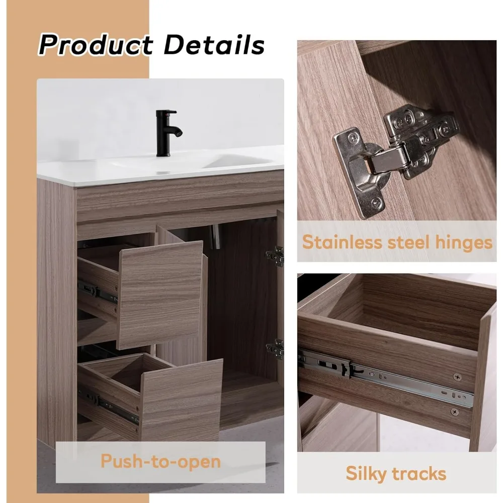 48 Inch Bathroom Vanity with Sink Combo Set, Undermount Rock Plate Basin W/Wood Cabinet, Soft Closing Cabinet Door & Drawers 5