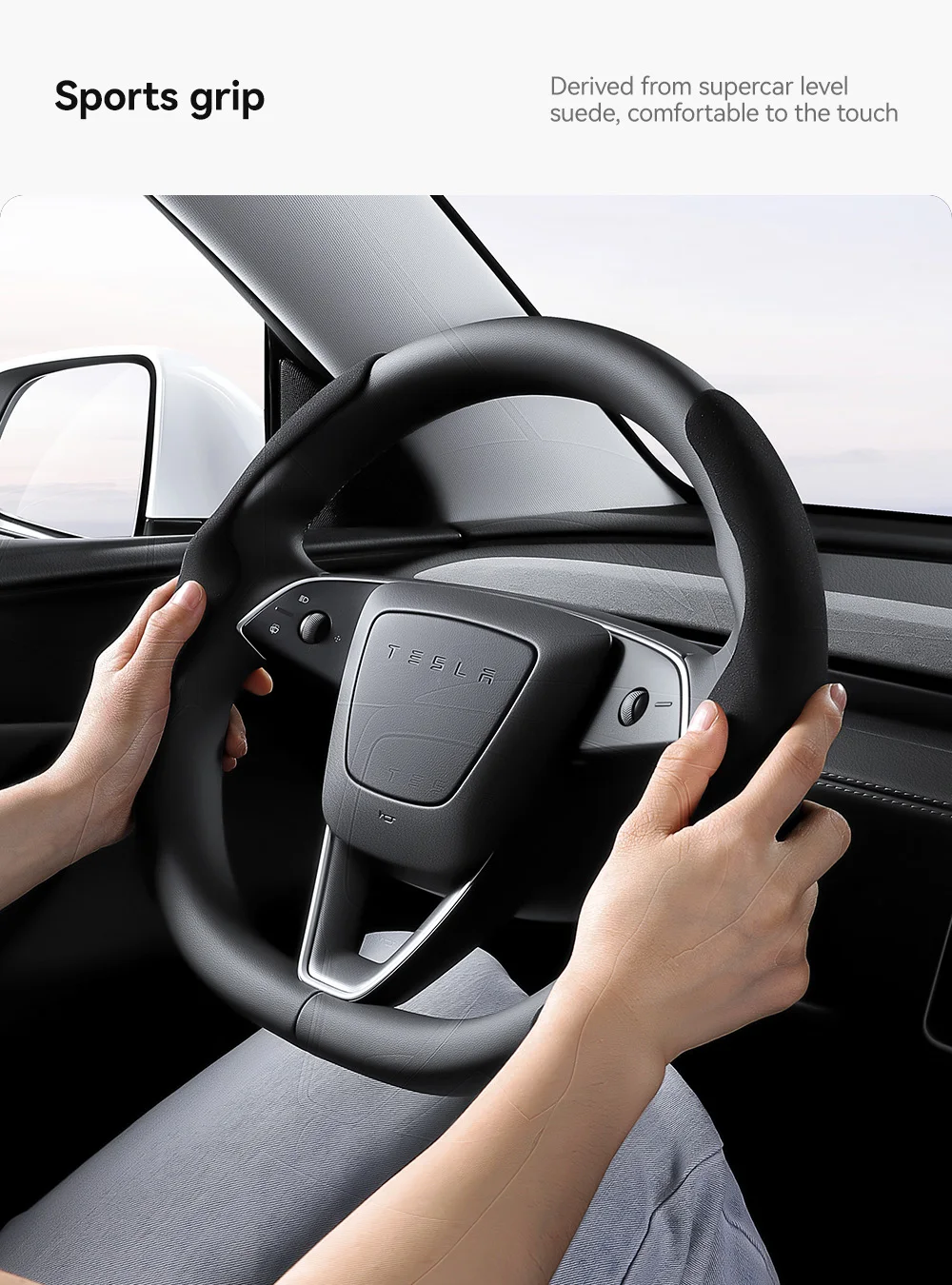 YZ Für Tesla Model 3 Y Highland Juniper 2026 Wildleder-Samt Lenkradbezug DIY Carbonfaser-Textur Sport-Lenkrad – Detail 10