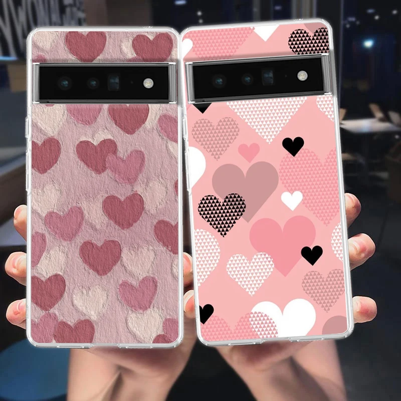 Gold Pink Rose Glitter Hearts Shockproof Soft TPU Transparent Phone Case