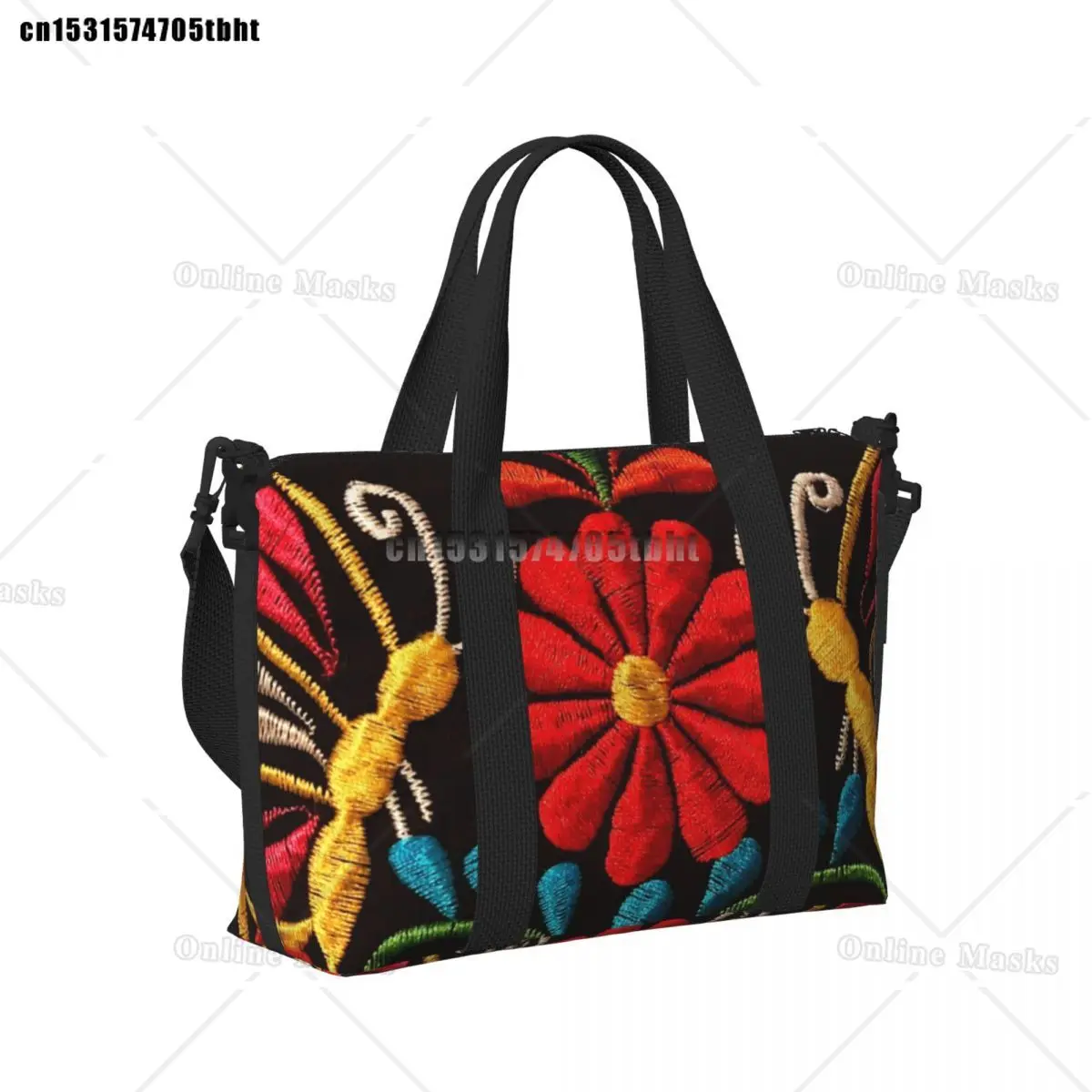 Mexican Butterflies And A Red Flower Tote Bag for Women Colorful Shoulder Shopper Gym Beach Travel Bag