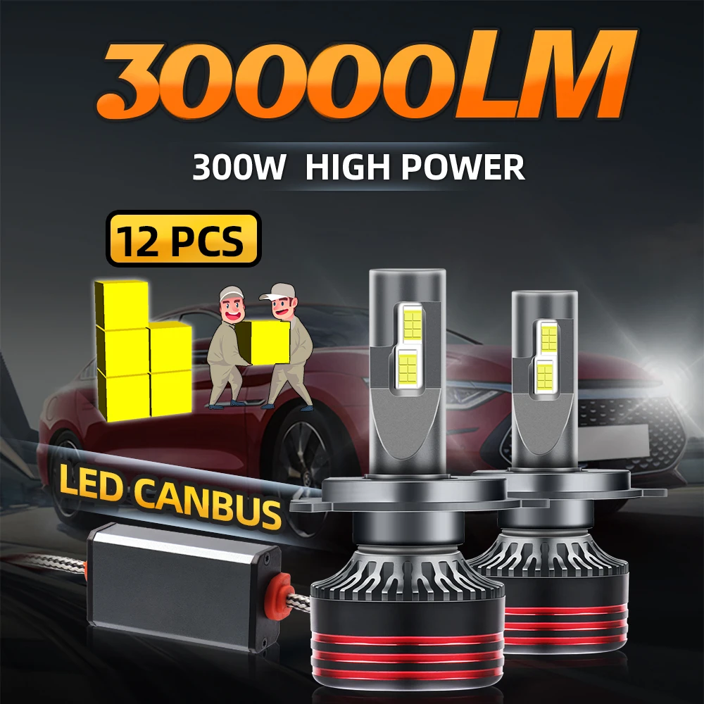 H1 H7 H11 LED Headlight 9005 9006 9007 H13 H4 LED Conversion Kit Hi/Lo Beam 30000LM 6000K Cool White Halogen Bulb Replacement