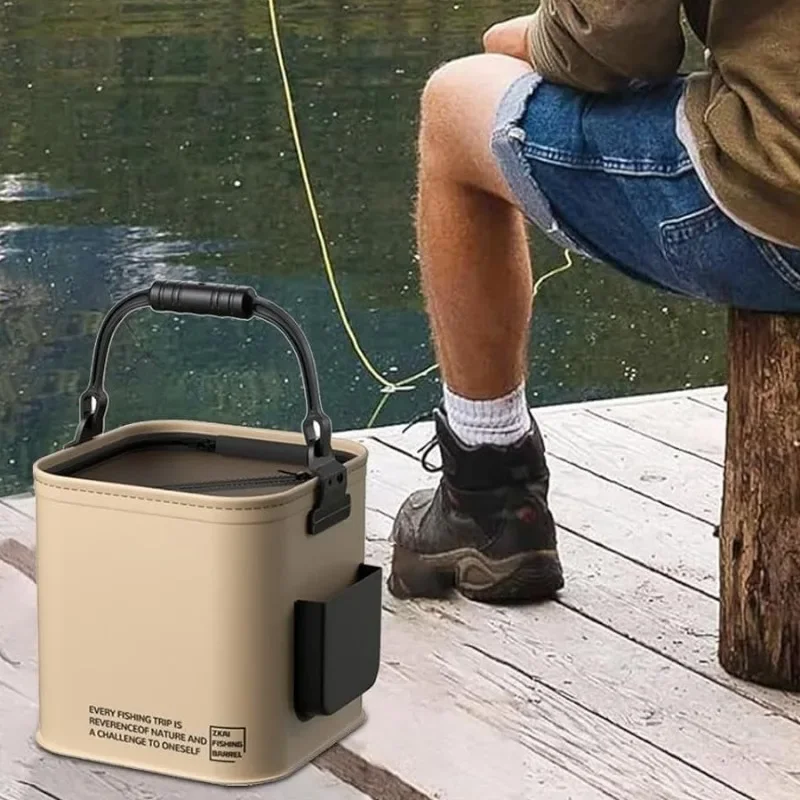 Collapsible fish bucket 1pc 3.65 Gallon Collapsible Fish Buckets for Live Fishes Living Fish Box Live Bait Container with Handle Foldable Fishing Bucket