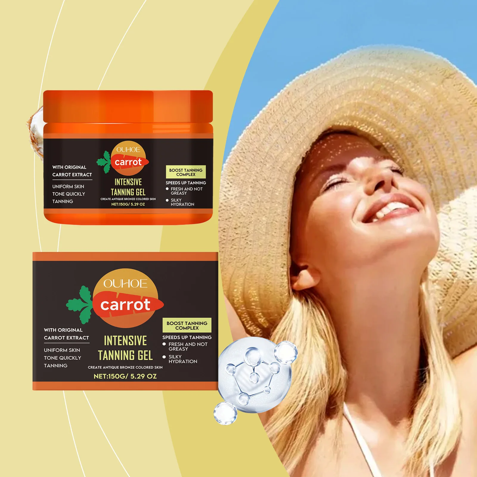 OUHOE Carrot sun gel, moisturizing, light and easy to absorb, nourishing and caring for the skin Bronze sun gel