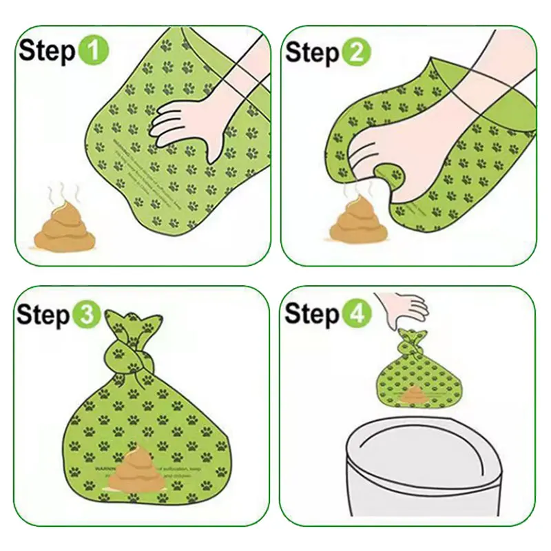 Random Color Cartoon Paw Graphic Dog Poop Bags Pet Poop Bags Leak-Proof Dog Waste Bags For Pet Supplies 5