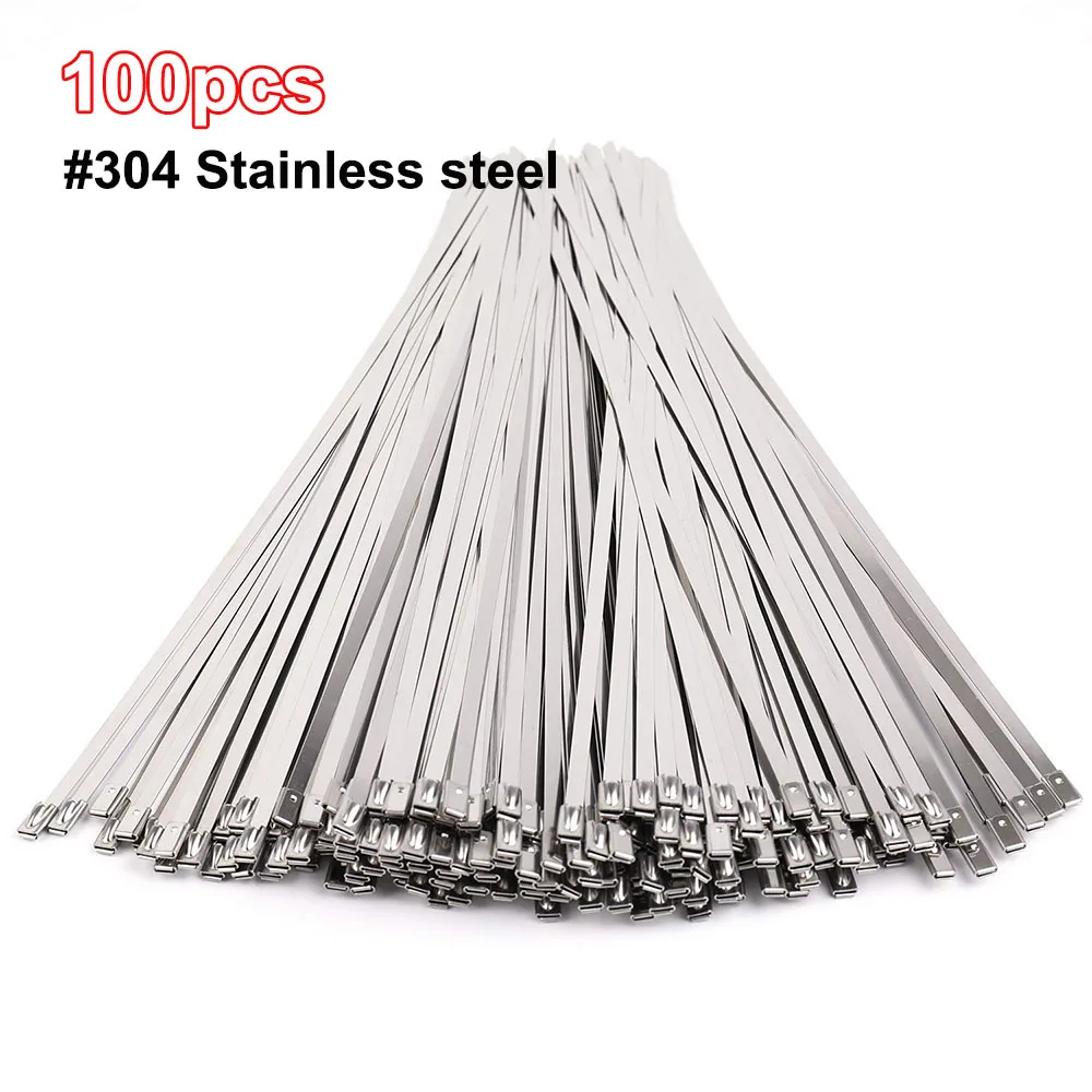 100pcs 304 Stainless Steel Ball Lock Cable Ties Self Locking Head Metal