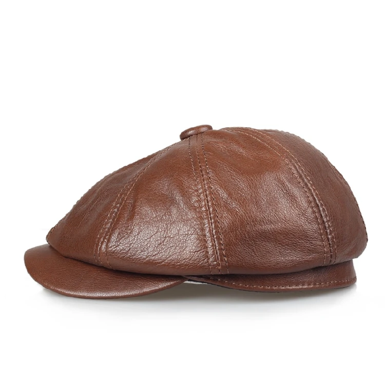 

Cowhide Octagonal Cap Autumn and Winter Painter Cap Men's and Women's Leather Hat