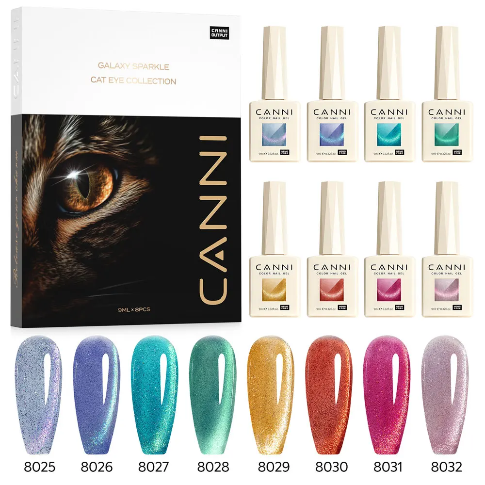 CANNI Super Glossy Glitter Cat Eye Nail Gel Polish - Hema Free Diamond Top Coat, Semi-Permanent UV LED Varnish