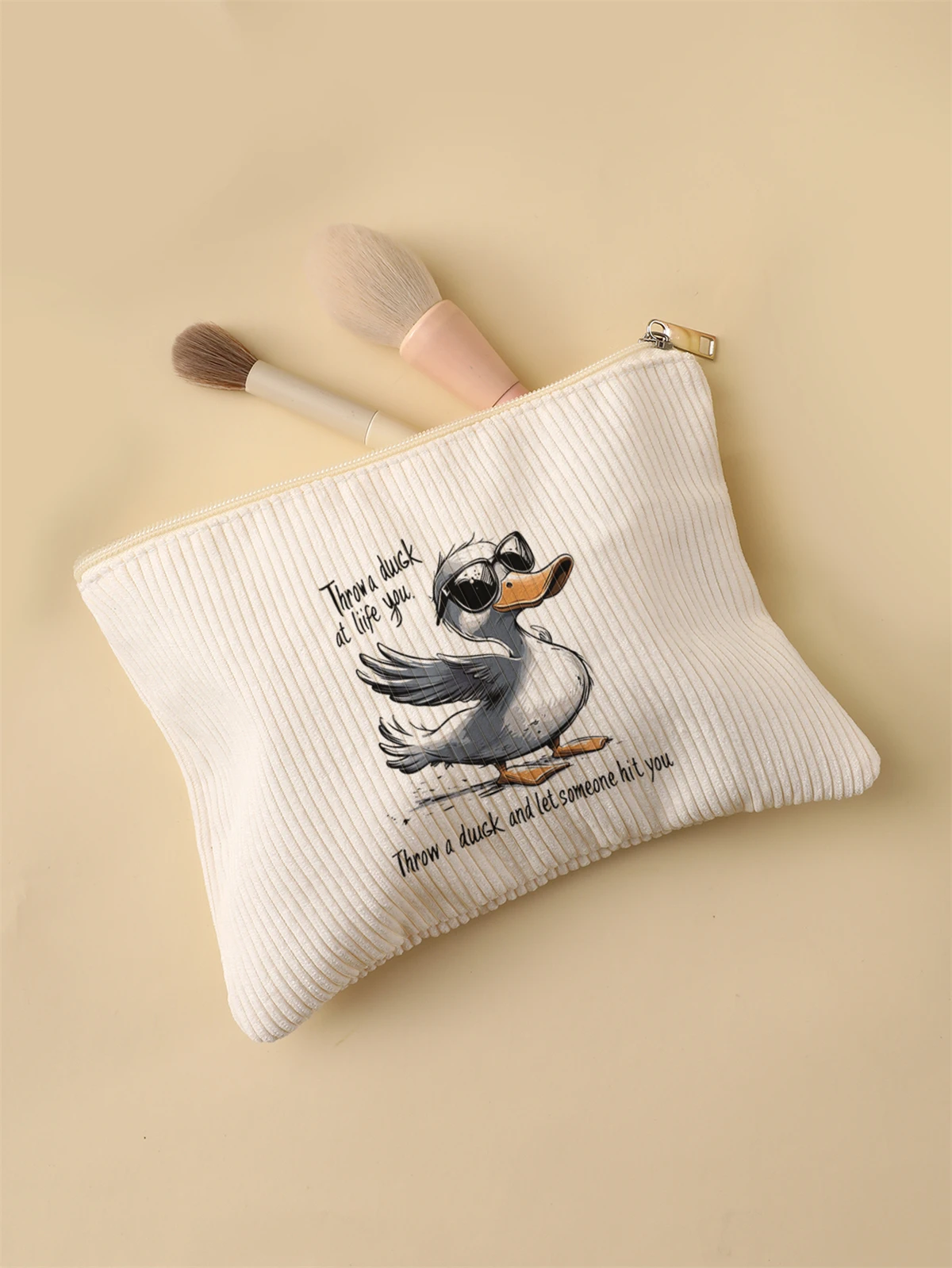 Women's Corduroy Travel Cosmetic Bag Portable Large Capacity Makeup Storage Organizer Zipper Clutch Purse Make up Bag