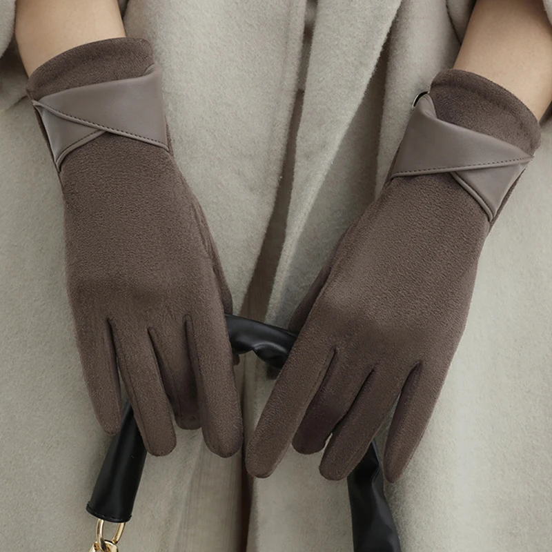 1 Pair Suede Gloves For Women Winter Velvet Gloves Elegant Touch Screen Gloves Riding Driving Keep Warm Outdoor Christmas Gift - 5