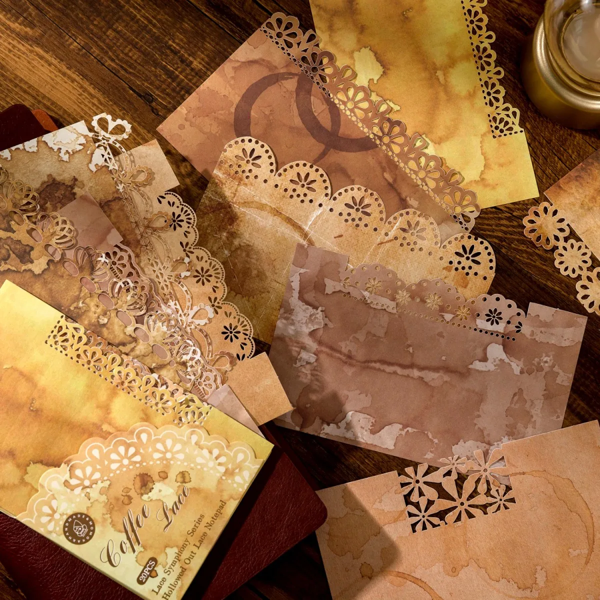 

Vintage Lace Hollow Edge Old Coffee Stains Floral Material Paper Junk Journal Planner Scrapbooking Decorative DIY Photo Albums