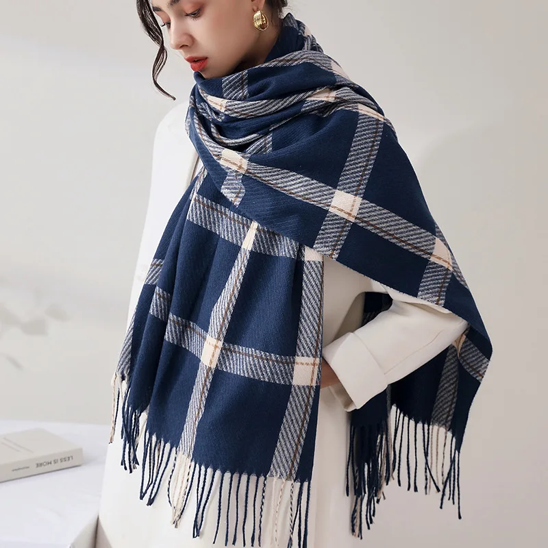 34 Designs Women Warm Thick Shawl Wraps Scarf Winter Fashion Plaid Pashmina Scarves Cashmere Tassel Hijab Stole Bufandas Blanket