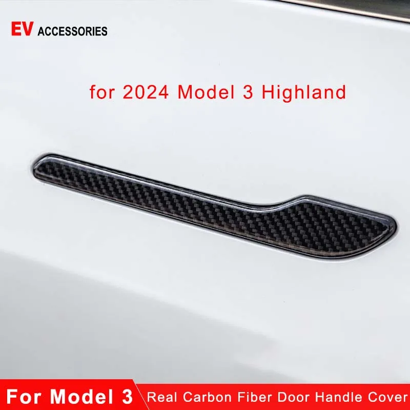 

Автомобильные запчасти для 2024 Tesla Model 3 Highland, аксессуары, накладка на дверную ручку из настоящего углеродного волокна, наклейка на раму, внешняя отделка, боди