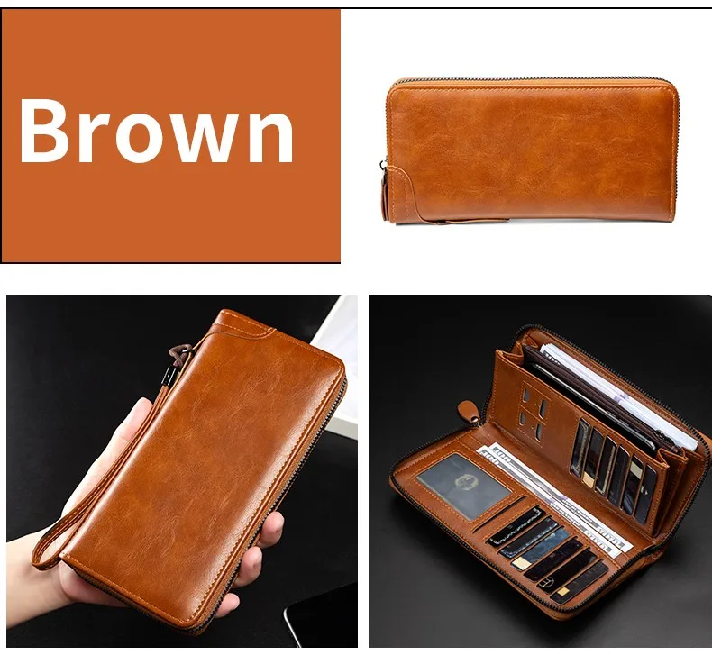 Herren-Langbrieftasche mit Reißverschluss, hochwertige PU-Leder-Geldbörse für Herren, RFID-blockierende Business-Clutch, Kreditkartenetui, Herren-Geldbeutel – Detail 12