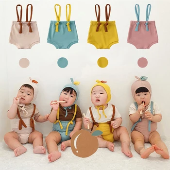 2025 Summer Essentials Neonati maschi Ragazze Pantaloncini con bretelle Tinta unita Tuta per bambini Tuta in cotone infantile Pantaloni Abiti 1