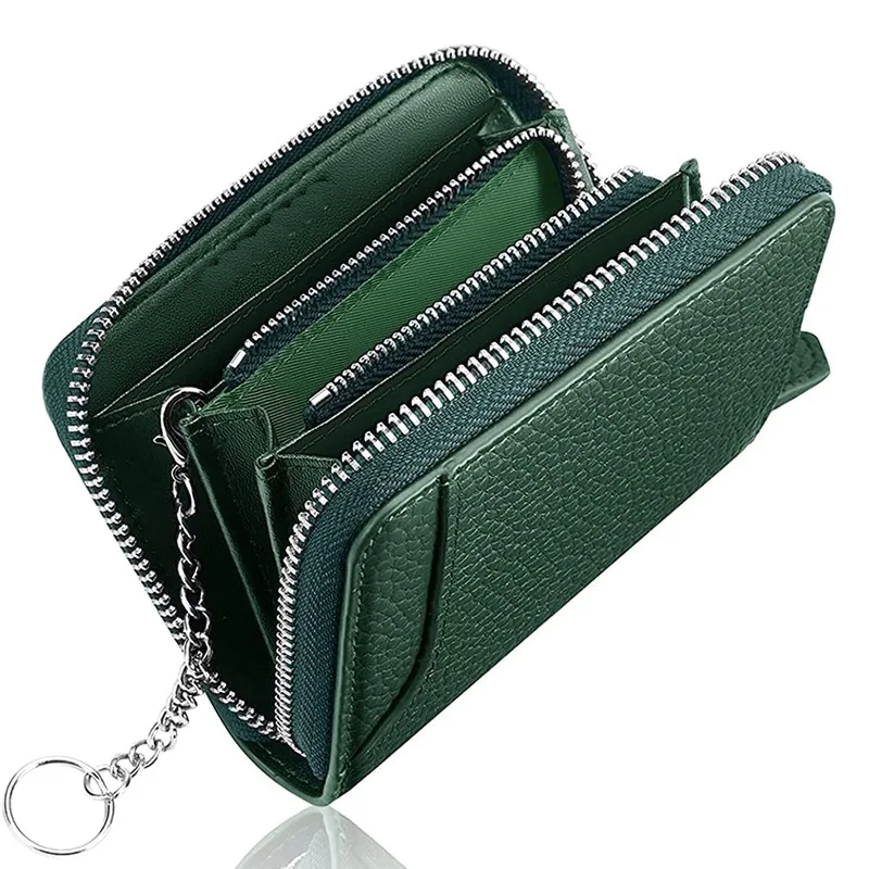 

PU Leather Short Wallets for Women Large Capacity Multi-Slot Card Bag Solid Colour Men's Business Coin Purse Zip Keychain Wallet