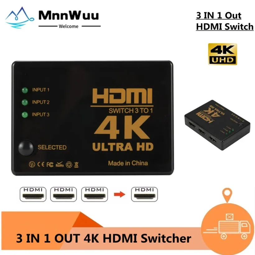 Mnnwuu 3 Porte 4K * 2K 1080P Switcher Hdmi Switch Selector 3X1 Splitter Box Ultra Hd Per Hdtv Xbox Ps3 Ps4 Multimedia Vendita Calda
