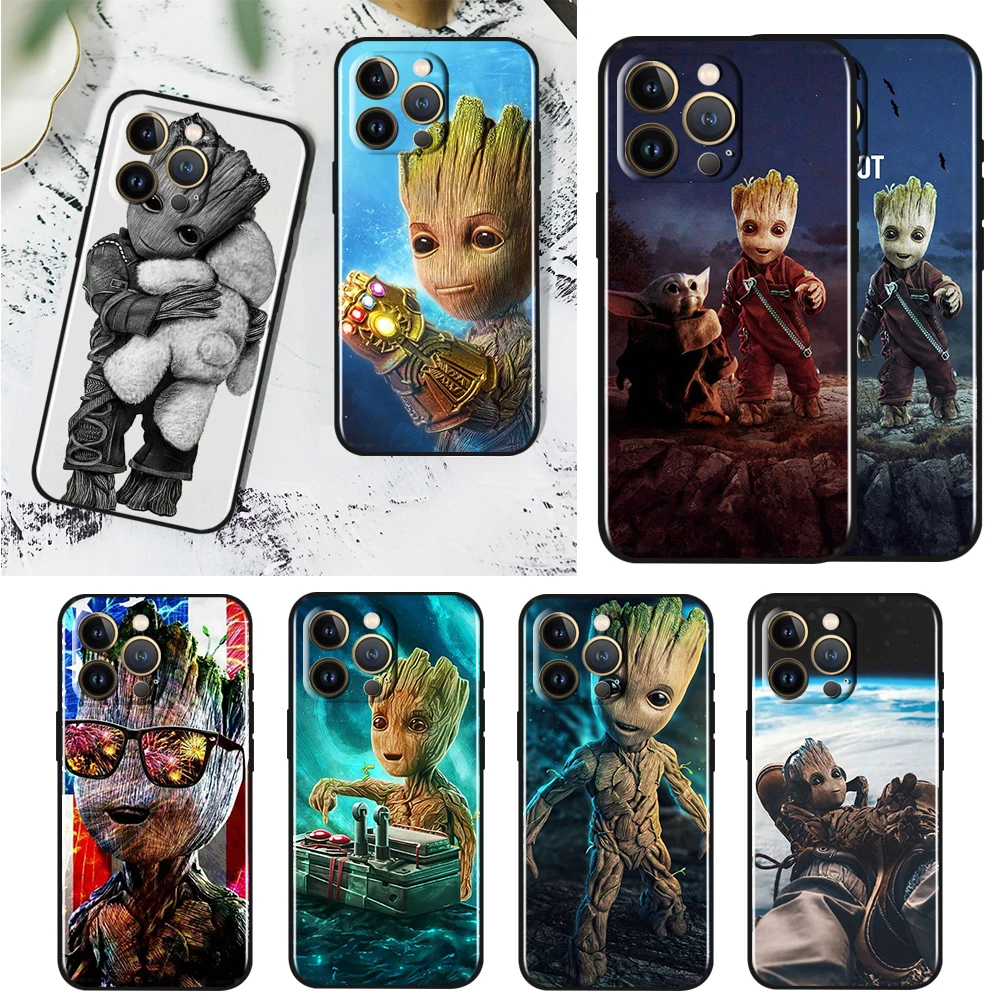 

Groot Marvel Avengers Case For Apple iPhone 14 13 12 11 Pro Max Mini XS Max X XR 7 8 Plus SE2020 TPU Black Phone Cover