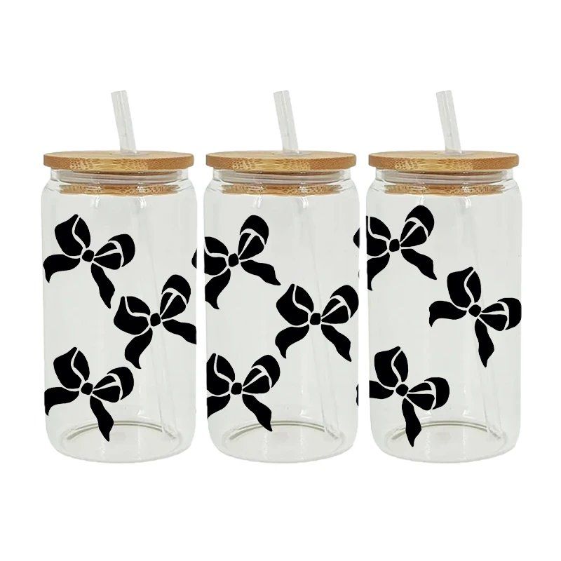 bowknot UV DTF Transfer Happy Juice Printed Sticker For The 16oz Libbey Glasses Wraps Bottles D23933