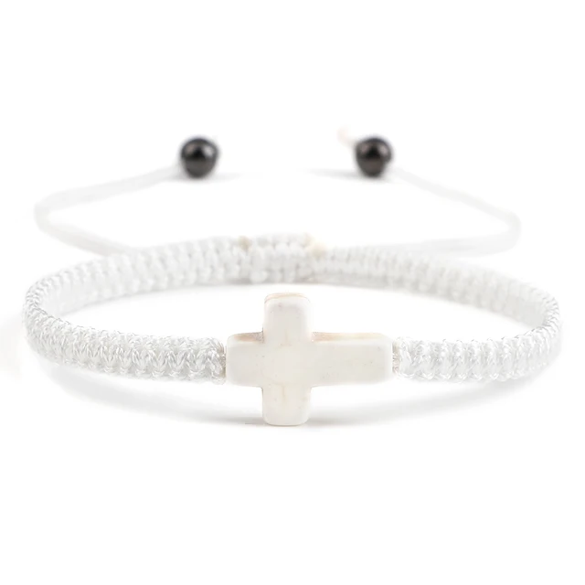 Bracelet en corde tressée fait main, turquoise naturelle, croix de Jésus, bracelet réglable pour homme, femme, couple, bijoux religieux porte-bonheur, cadeau