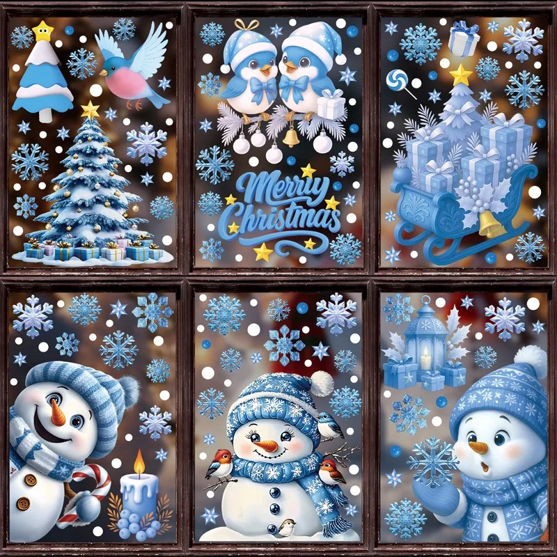 Christmas Window Stickers Winter Snowman Santa Claus Snowflake Elk Static Stickers 2