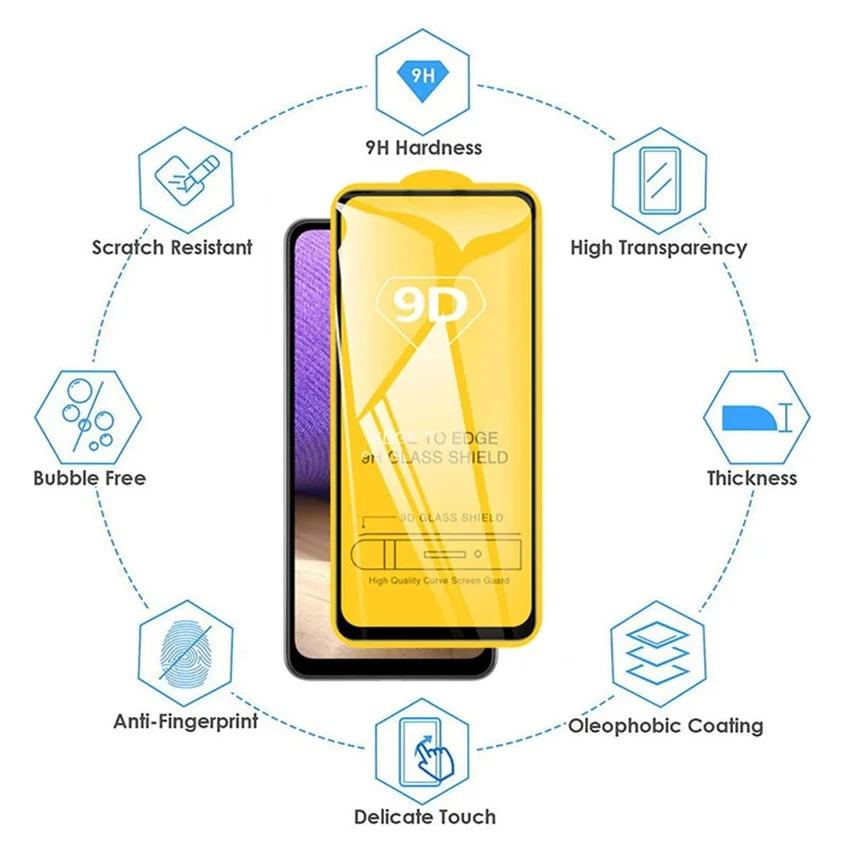 9D Tempered Glass for Samsung Galaxy A51 A52 A71 A21S A72 A13 Screen Protectors for Samsung S21 Plus A50 S22 A53 A12 S20 FE Lens