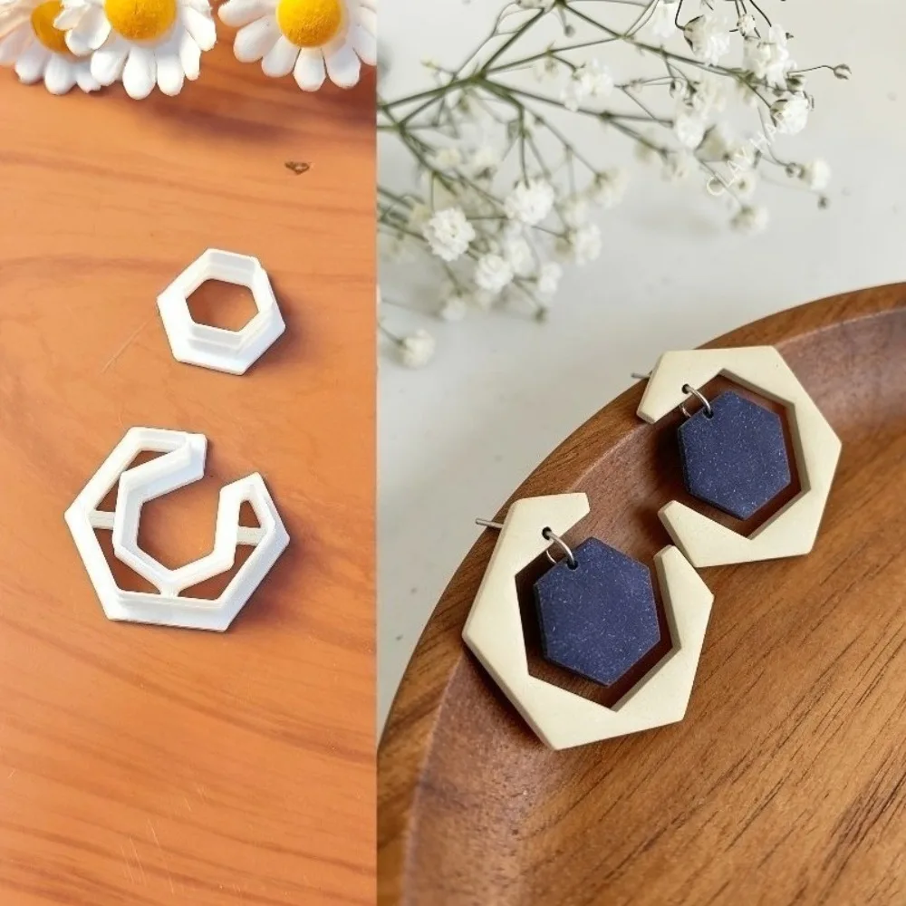2Pcs 하트 모양의 기하학적 오픈 하트 육각형 클레이 커터 폴리머 클레이 귀걸이 졸업 보석 만들기