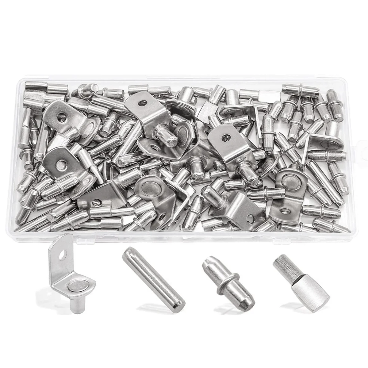 

120PCS Shelf Pins Kit,4 Styles Shelf Pegs,Kitchen Furniture Cabinet Shelf Pegs L-Shaped Bracket/Flat Spoon Shelf Pegs