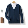 Autumn Winter 100% Pure Cashmere Wool Knit Cardigan Men's Jacket Trend V-neck High-Quality Sweater Loose Warm Men's Coat Tops 4