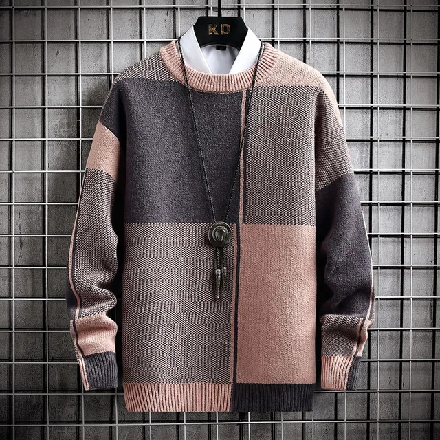 Half High Collar Color Blocking Warm Sweater/ High Quality Men Spring Autumn Slim Leisure Korean Long Sleeve Loose Knit Pullover 3