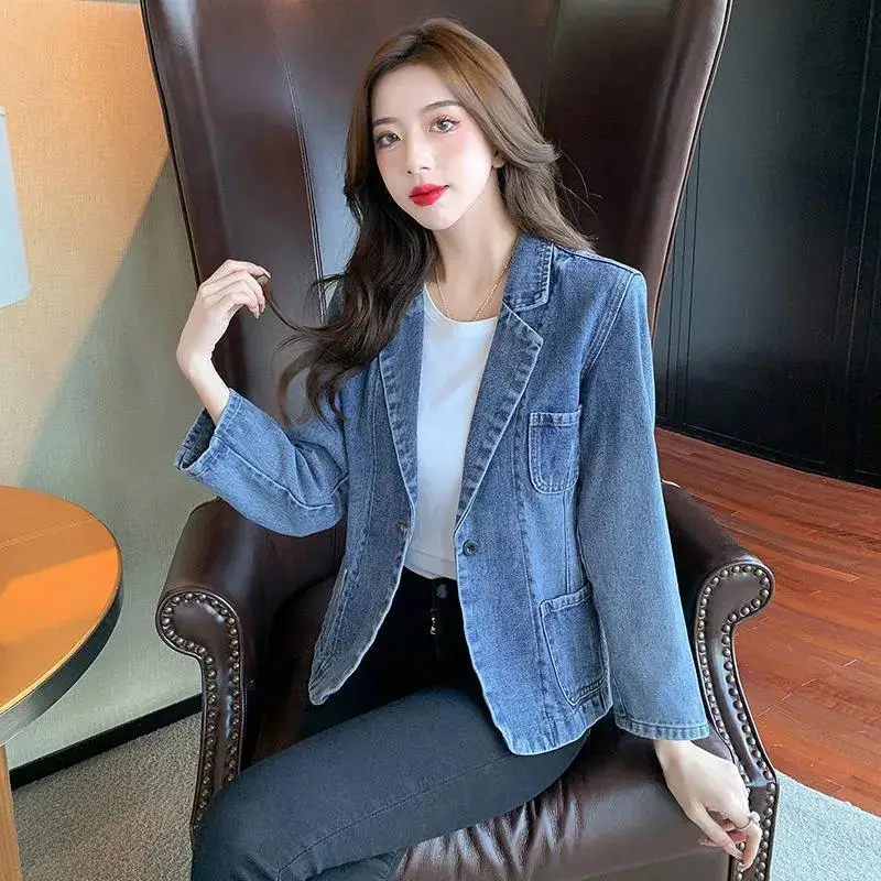 

2023 Spring And Autumn New Fashion Suit Denim Jacket Women Slim Female Coat Casual Women Clothing