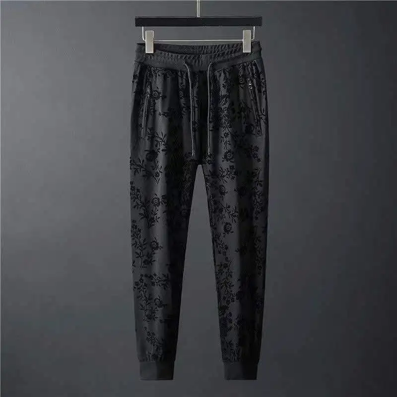 Spring Summer New Men Suits Simple Jacquard O-Neck Long Sleeve Thin T-shirts And Pants Two piece Set For Men's Trendy Outfits 3