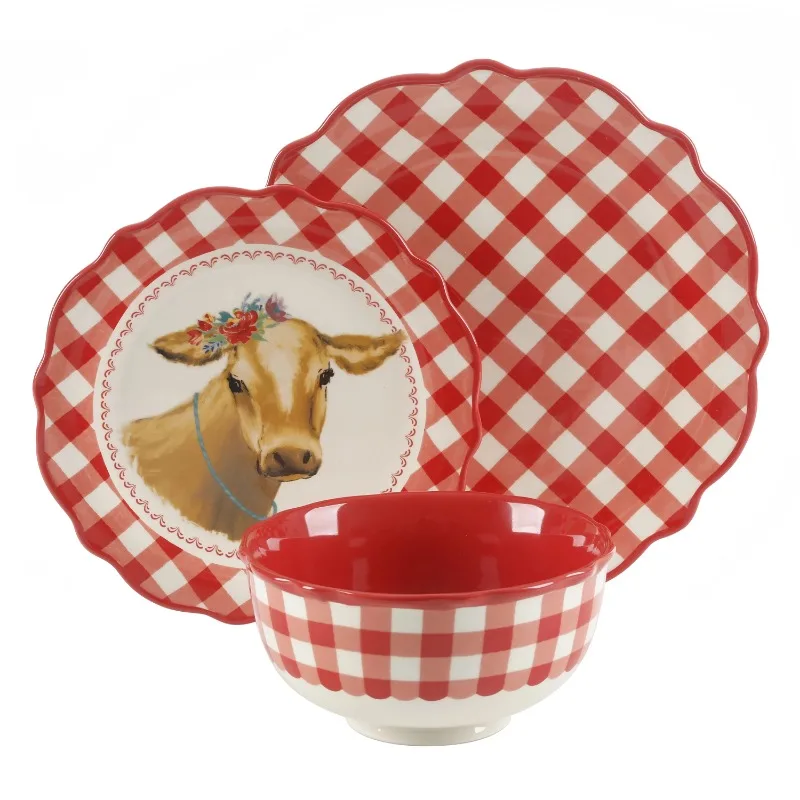 

The Pioneer Woman Gingham Red 12-Piece Dinnerware Set