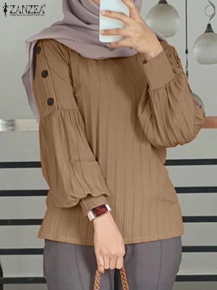 

Повседневная Женская рубашка с длинным рукавом, женская мусульманская блузка ZANZEA, топы турецкой Абайи, элегантные свободные блузы, кафтан, одежда из исамимы