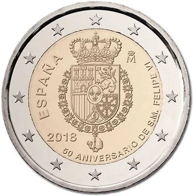 Spagna 2018 Moneta Commemorativa King Luis Vi 50 Th Birthday 2 Euro Unc Nuovo Di Zecca