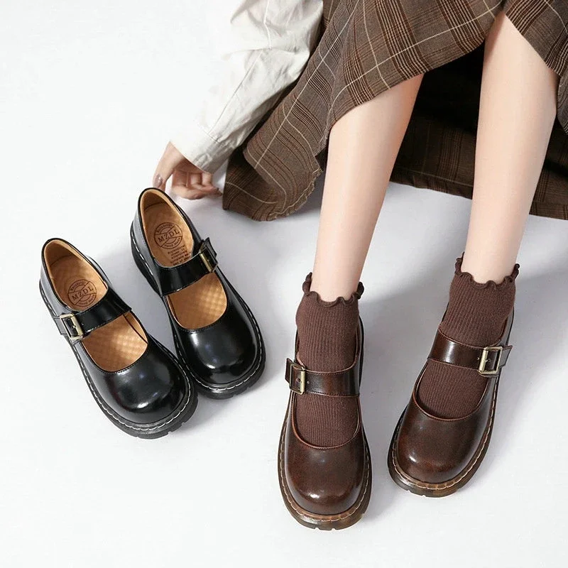 Women's Retro Thick Bottom Mori Girl Japanese Mary Jane Single Shoes College Style women shoes