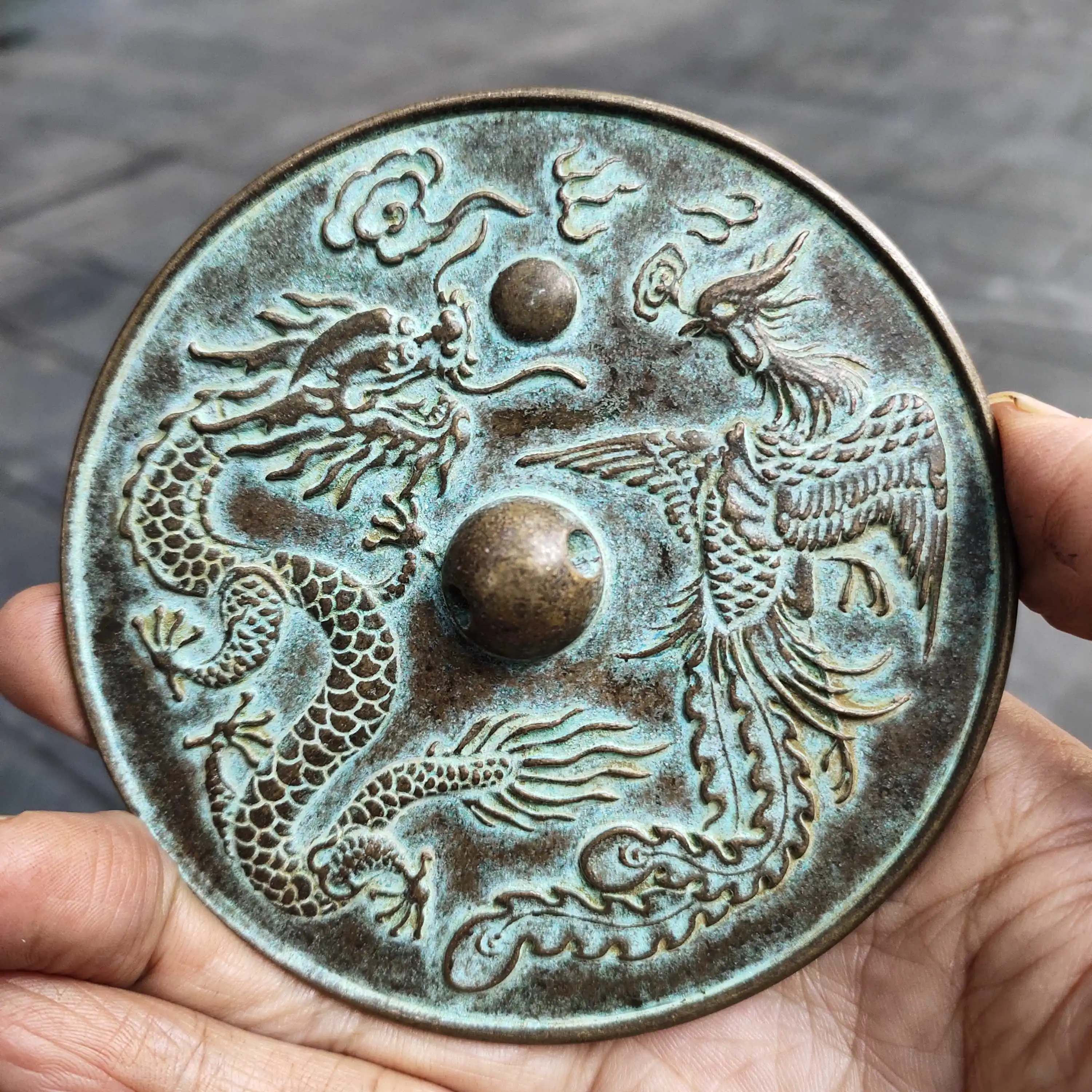 

Antique Bronze Ware Miscellaneous Collection Antique Pure Copper Dragon and Phoenix Bronze Mirror Dragon and Phoenix Chengxiang