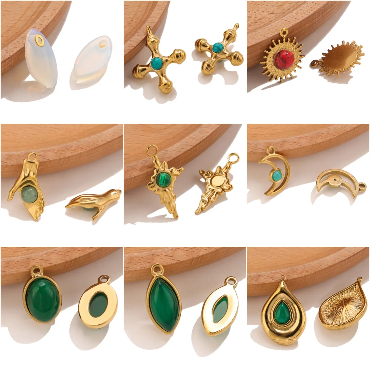 2-5pcs 보헤미안 참스 컬러 천연석 청록색 물방울 펜던트 액세서리 패션 DIY 쥬얼리 귀걸이 용품