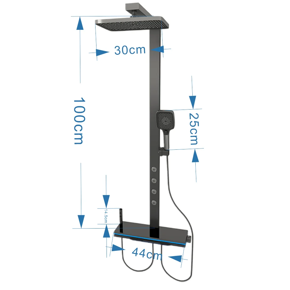 Gray  Shower Set  For Bathroom LED Digital Piano White Smart Tub Faucet Waterfall Shower System Rain Shower System 6