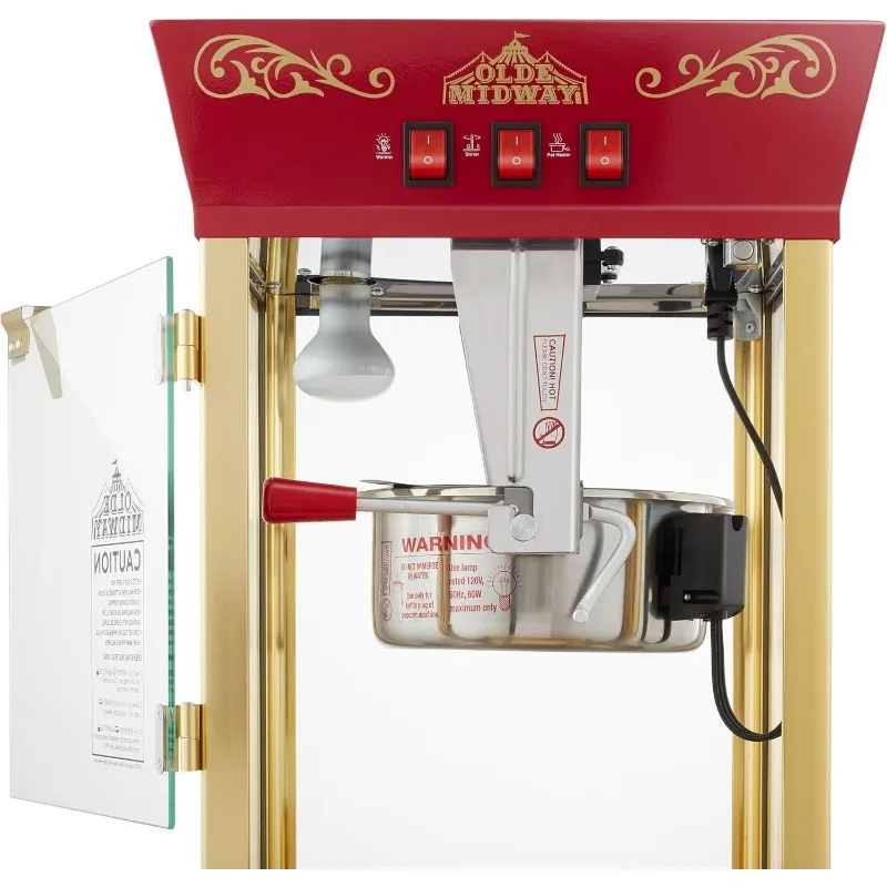 Movie Theater-Style Popcorn Machine Maker with Cart and 10-Ounce Kettle - Red, Vintage-Style Popper on Wheels 3