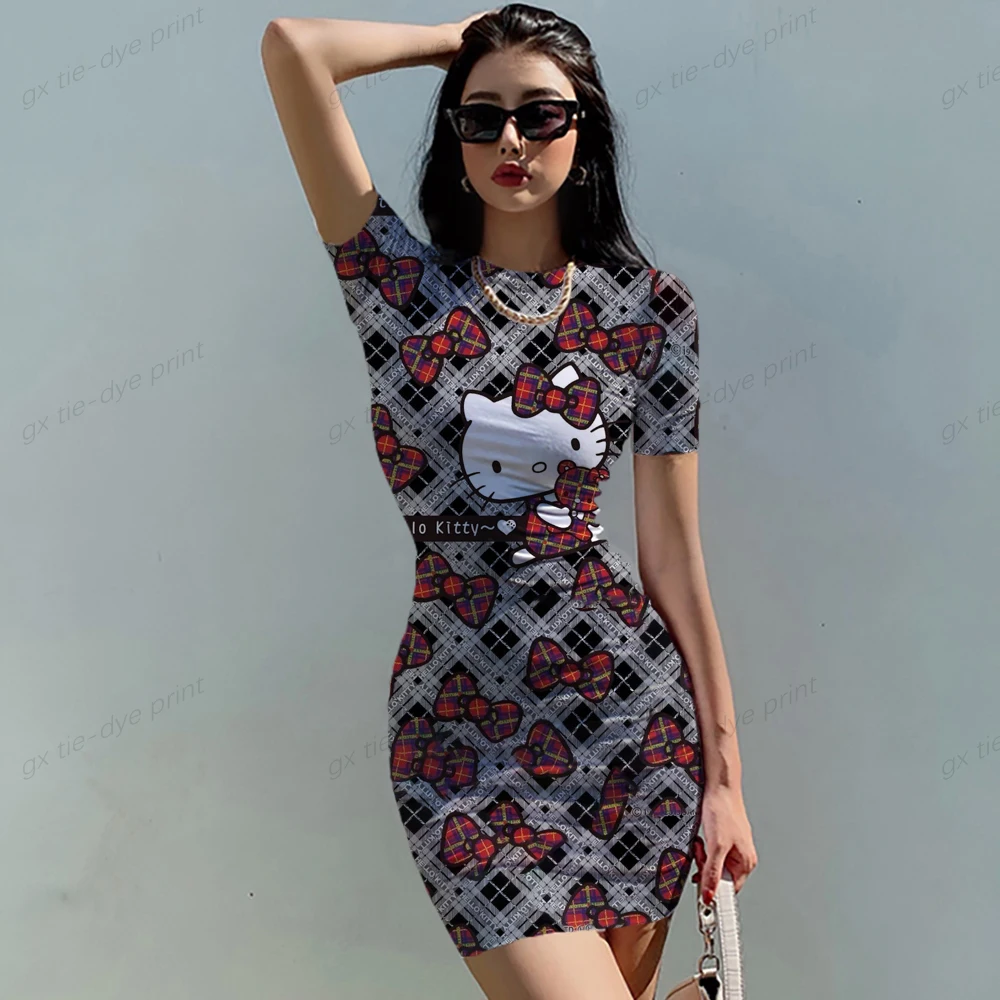 Hello-Kitty-Print-Woman-Dresses-Elegant-Dress-Office-Tight-Slim-Lady-O ...