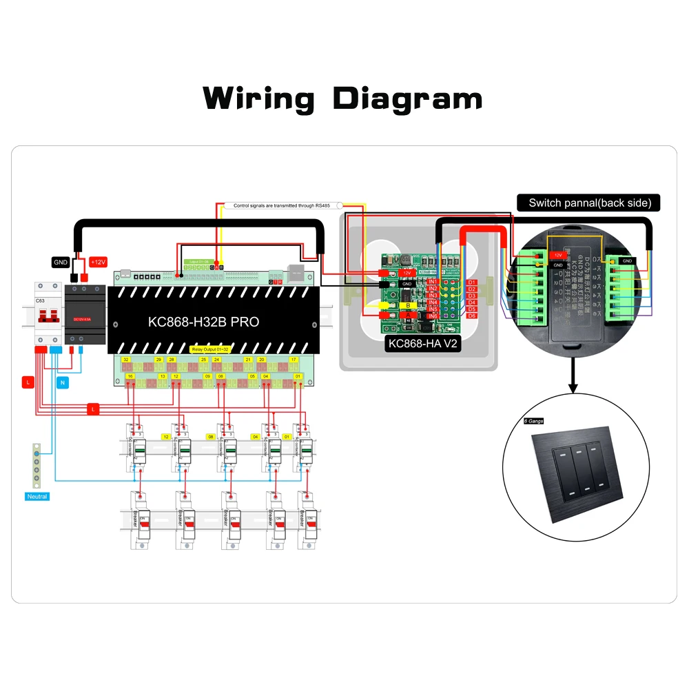 KC868-HA V2 Momentary Latch Switch RS485 Adapter Module For KC868-H32B-Pro Smart Home Automation Controller images - 6