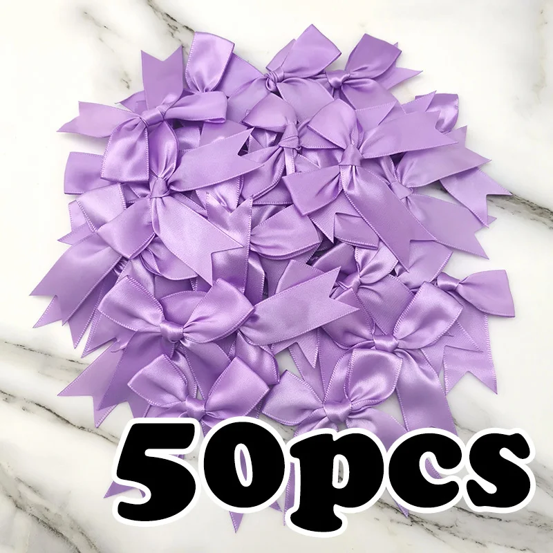50-Piece Set of 1-Inch Fresh Pink Satin Ribbon Bows